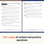 A digital preview of a printable educational worksheet set showing two pages of English S&T practice questions, with a large promotional banner at the bottom reading '100+ pages of content and practice questions'.